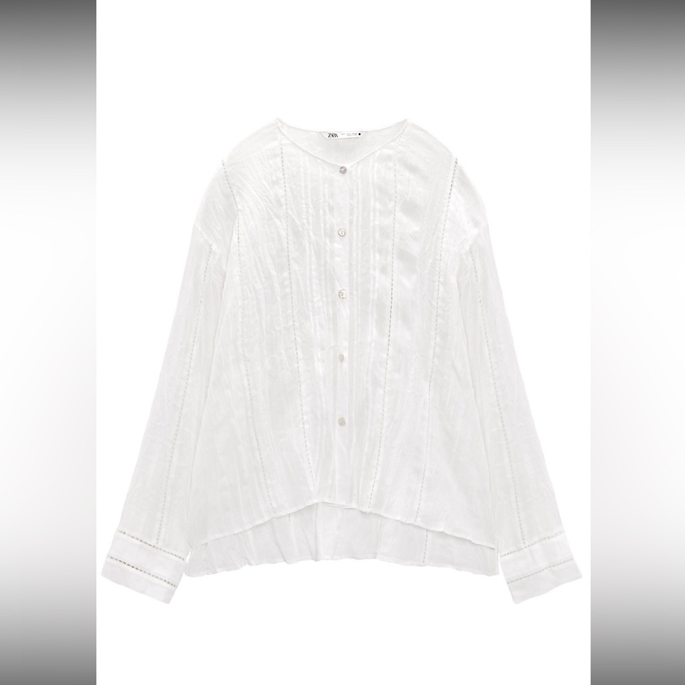 NWT Zara 100% Ramie Blouse, Boho, White
